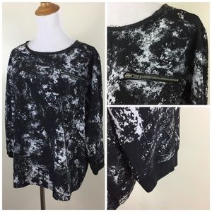 TROUVE zip pocket faux leather trim printed shirt